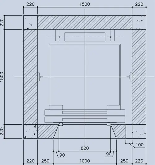 Bản vẽ cad thang máy gia đình 350kg kích thước 1500mm x 1500mm