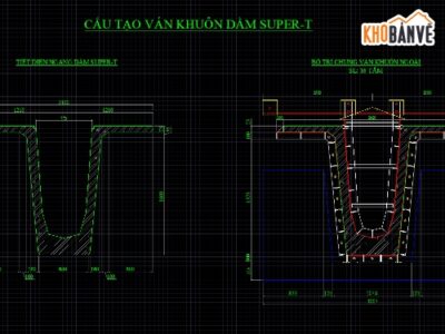 Bản vẽ,Bản vẽ dầm super T,bản vẽ ván khuôn dầm