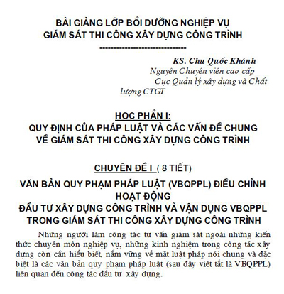 Bài giảng lớp nghiệp vụ giám sát công trình ĐH GTVT