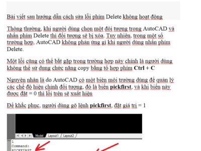 Sửa lỗi phím Delete không hoạt động trong autocad