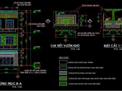 Bộ bản vẽ thiết kế kiến trúc nhà phố lệch tầng có kích thước 5x20m khá đẹp