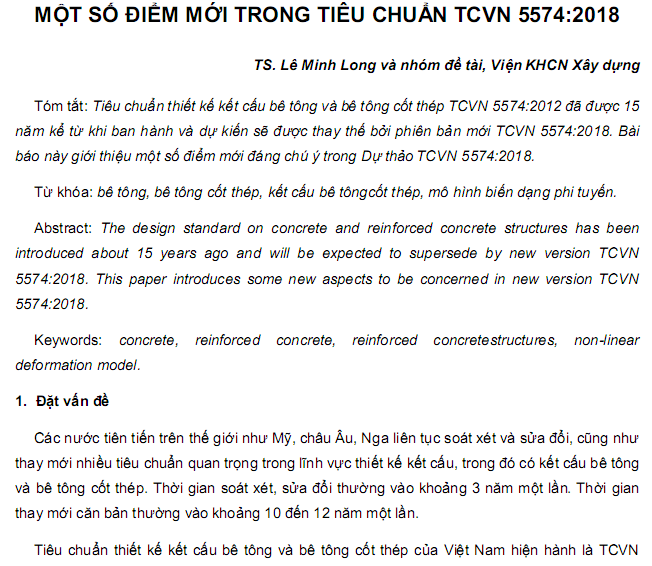 MỘT SỐ ĐIỂM MỚI TRONG TIÊU CHUẨN TCVN 5574:2018