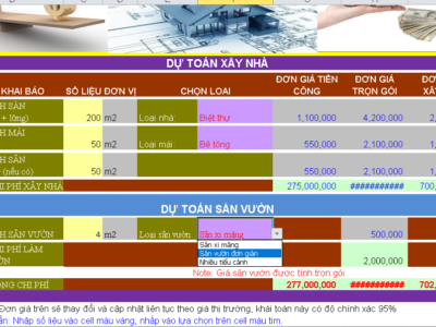 File excel dự toán sơ bộ chi phí xây dựng