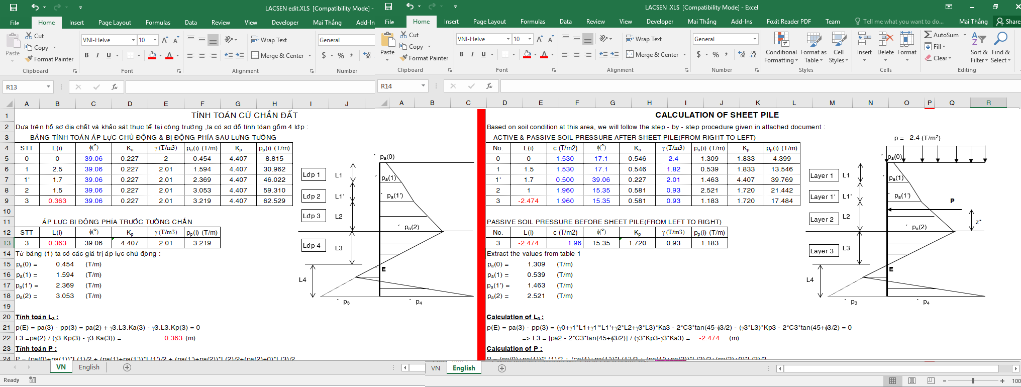 File Excel tính cừ Larsen